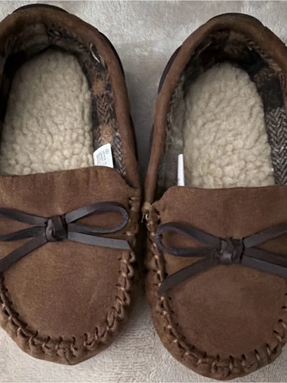 Target Kids Brown Suede Moccasin Slippers with Bow